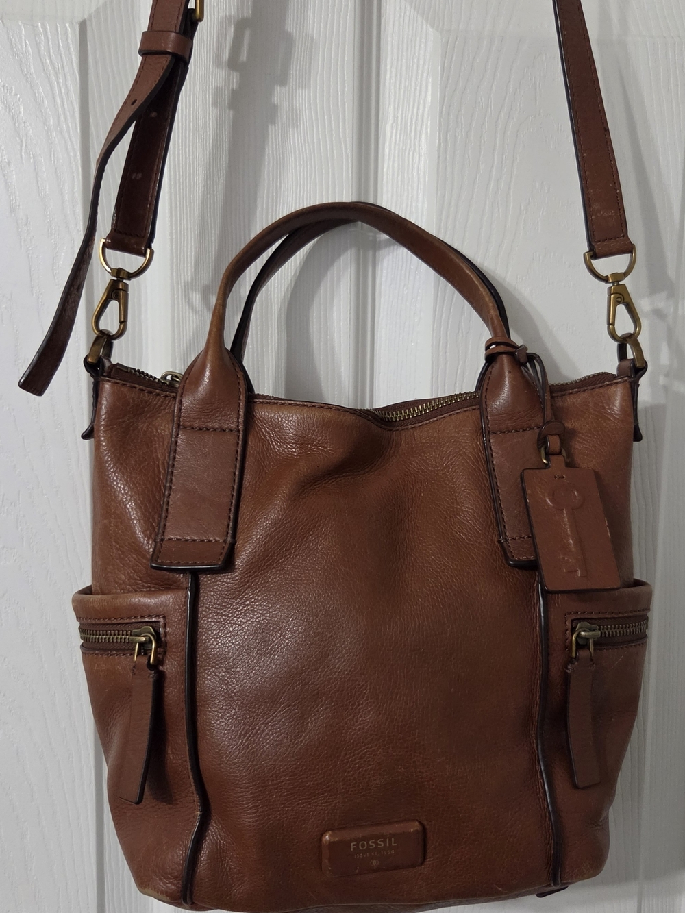Fossil Emerson Brown Leather Medium Satchel/Purse.